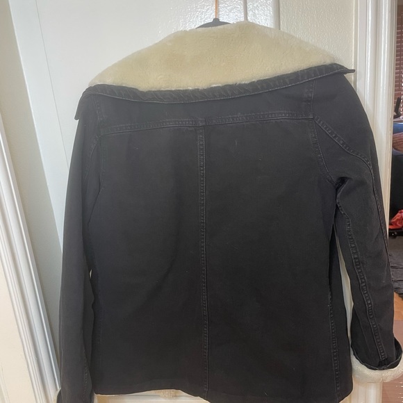 ASOS DESIGN denim aviator jacket with contrast fleece collar WASHED BLACK color - Picture 9 of 9